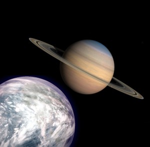 Vue d'artiste de Titan terraformée Crédits: C.P. Rigel / Falc0nB13