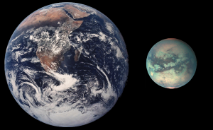 Comparaison d'échelle entre la Terre et Titan Crédits: NASA/Urhixidur