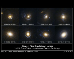 Exemples d'anneaux d'Einstein photographiés par le télescope spatial Hubble.