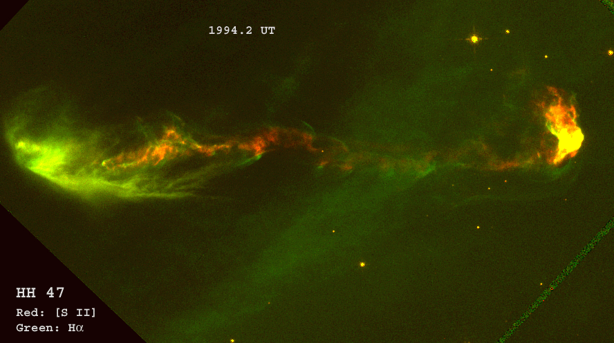 Objet Herbig-Haro HH47, animation constituée d'une séquence de photos prises par Hubble sur une période de 5 ans. (Crédit: NASA)