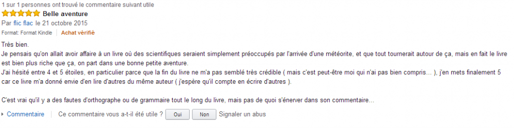 Exemple de commentaire très positif, mais qui contient des arguments qui peuvent être très utiles pour l'auteur.